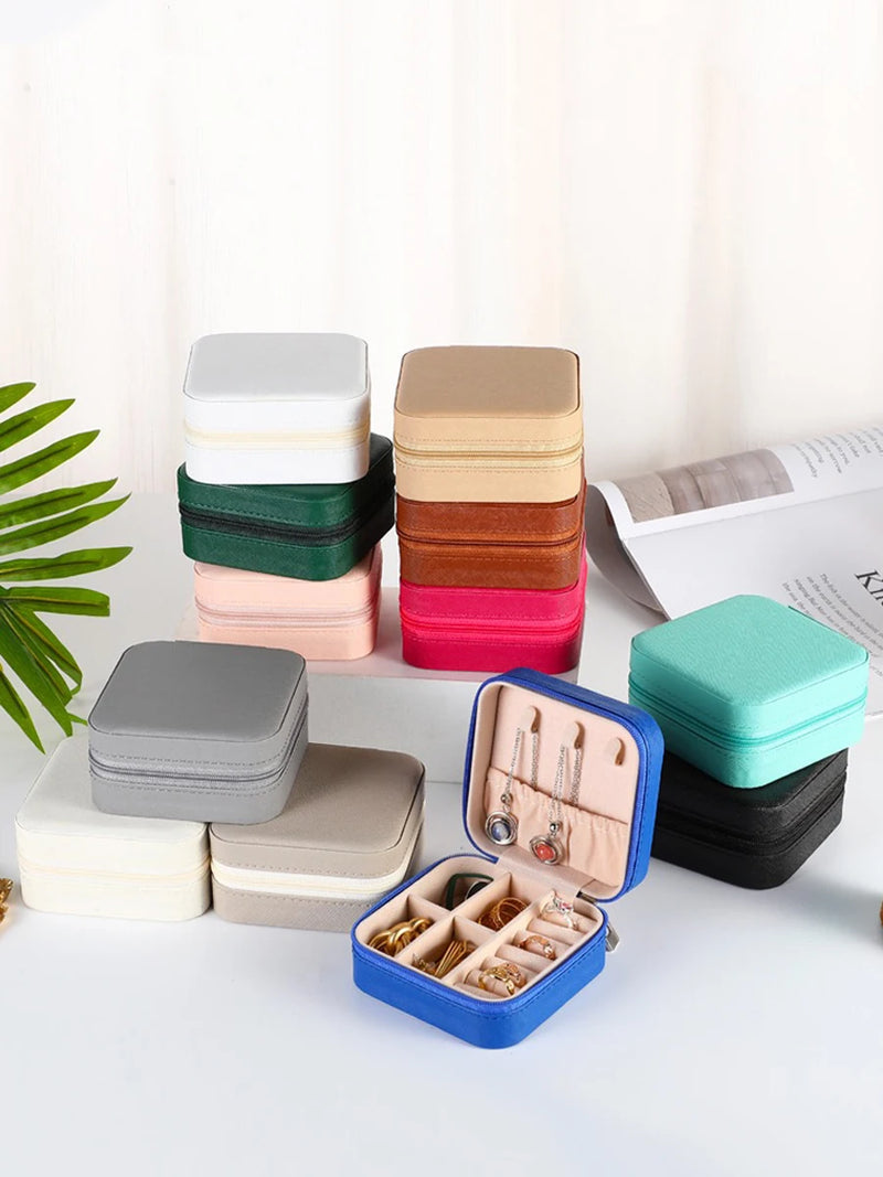 PU Leather Jewelry Mini Storage Box Travel Home Bracelet Earrings Storage Display Case For Women Ring Jewelry Portable Organizer